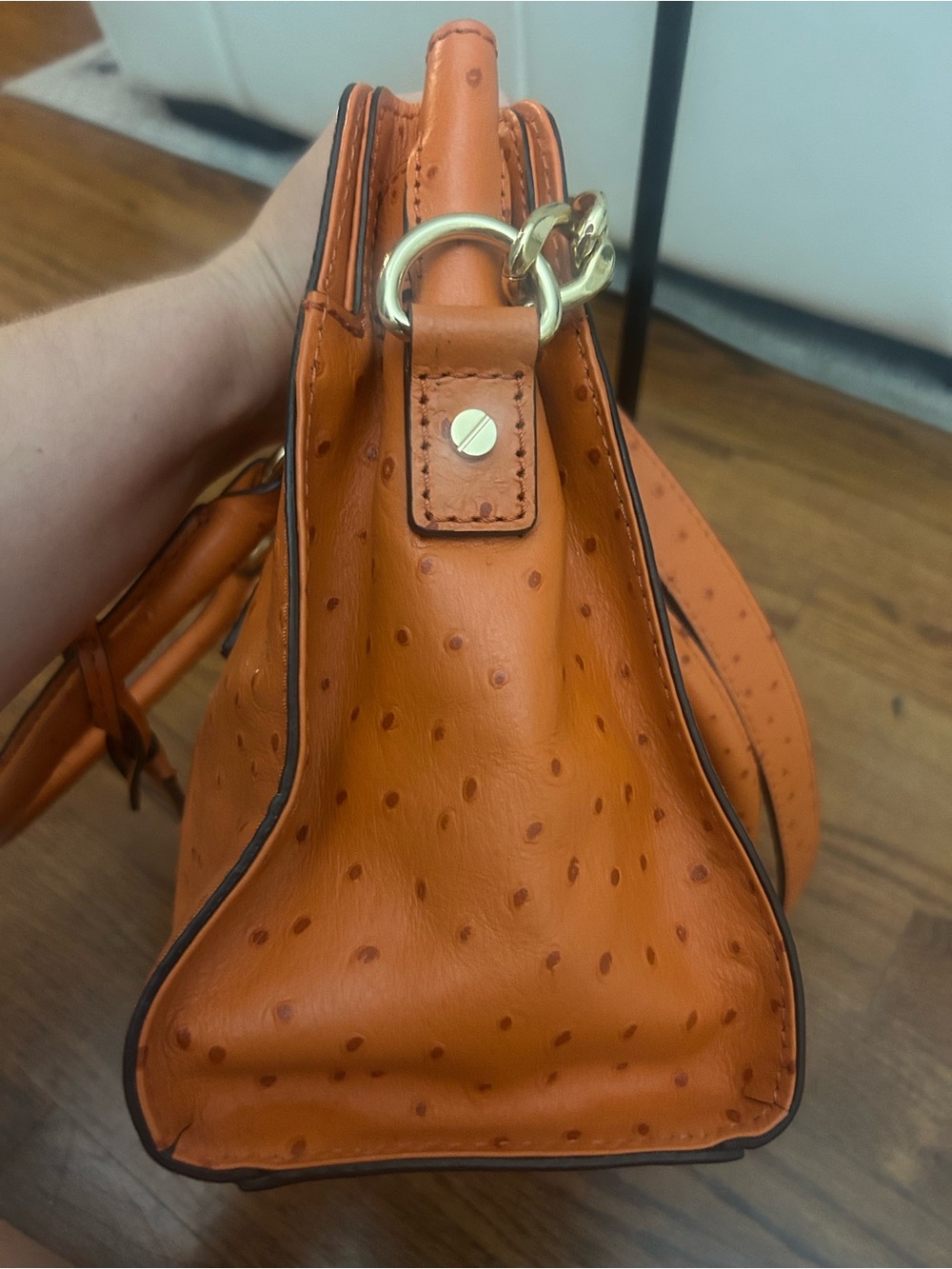Michael Kors Orange Leather Satchel with Gold Hardware and MK Lock - Picture 2 of 13